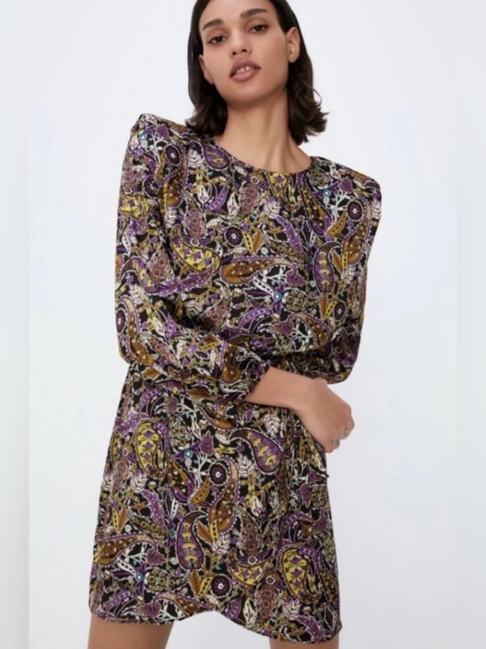 NWT ZARA Multicolored Printed Long Sleeve Mini Dress - Medium